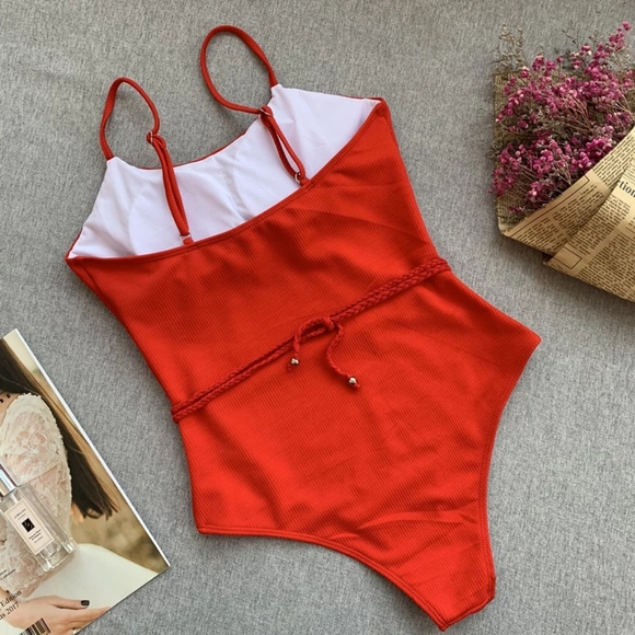 BRAIDED BELTED RIBBED ONE PIECE SWIMSUIT - Picture 3 of 10